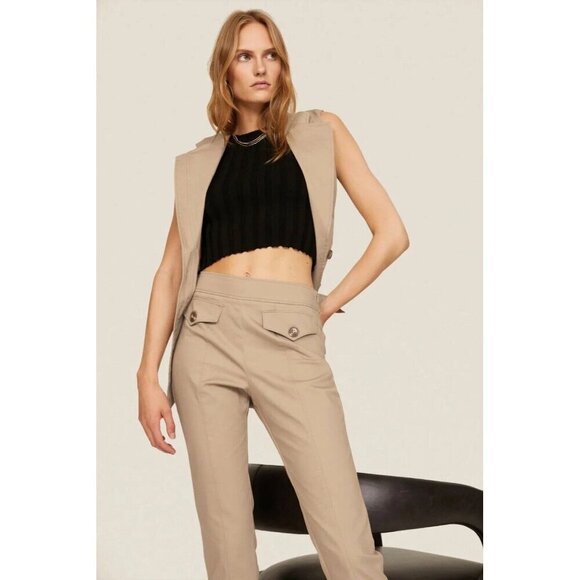 Toccin NY Women's Safari Pants in Stone Slim Fit Cropped Straight Leg Size 12 - Picture 3 of 9